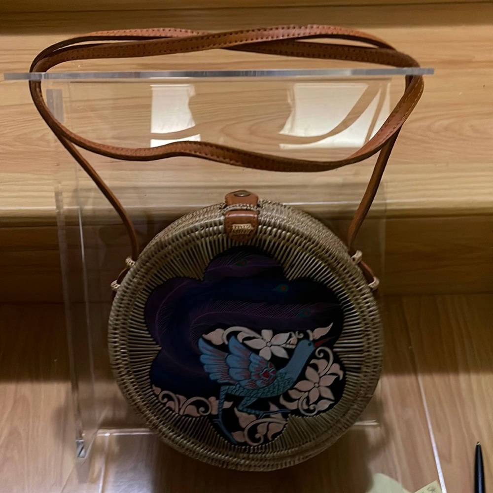 Pink Haley Rattan Leather Purse Crossbody Bags